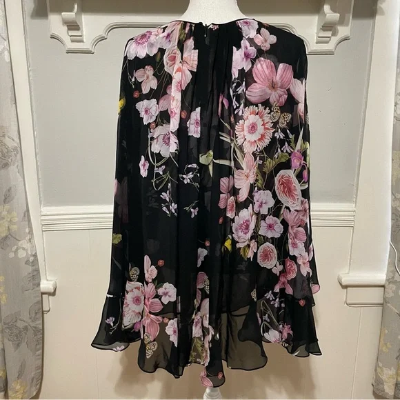 Giambattista Valli Frilled Cape Floral Silk Blouse Size XL - Picture 5 of 11